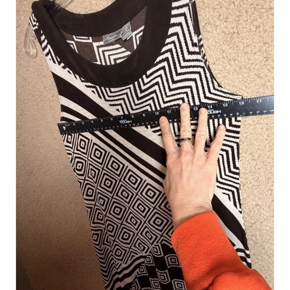 Chicos Travelers Maxi Dress 0 Brown Cream Geometric Sleeveless USA Resortwear - Picture 11 of 13